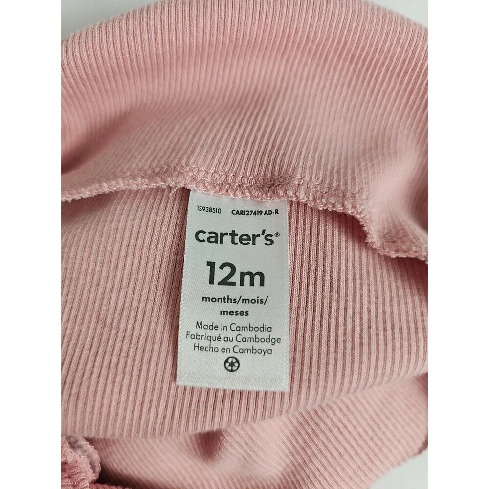 Carter's Baby Pink Ribbed Bunny Pocket Overalls Romper 12 Months